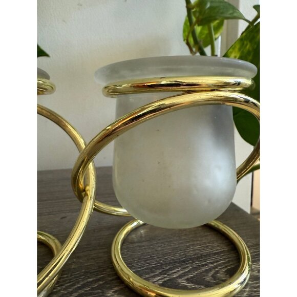 Partylite Frosted Glass Votive Holders with Gold Stands (Set of 2) - Picture 2 of 9